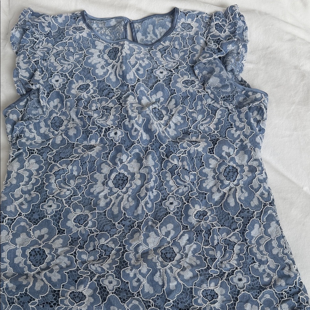 WHBM Blue Floral Lace Top